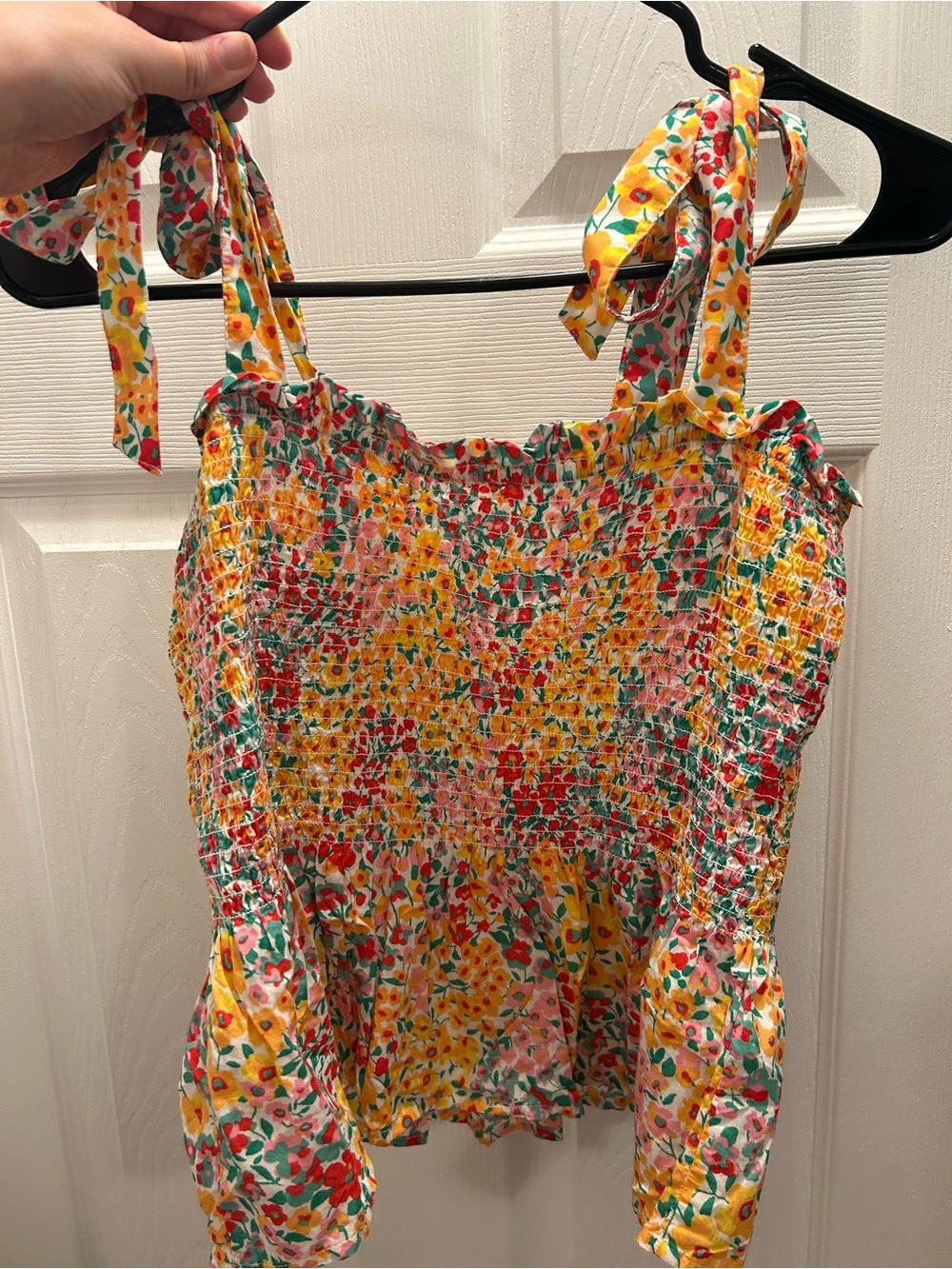 J. Crew Yellow Multi Floral Tie-Shoulder Smocked Camisole